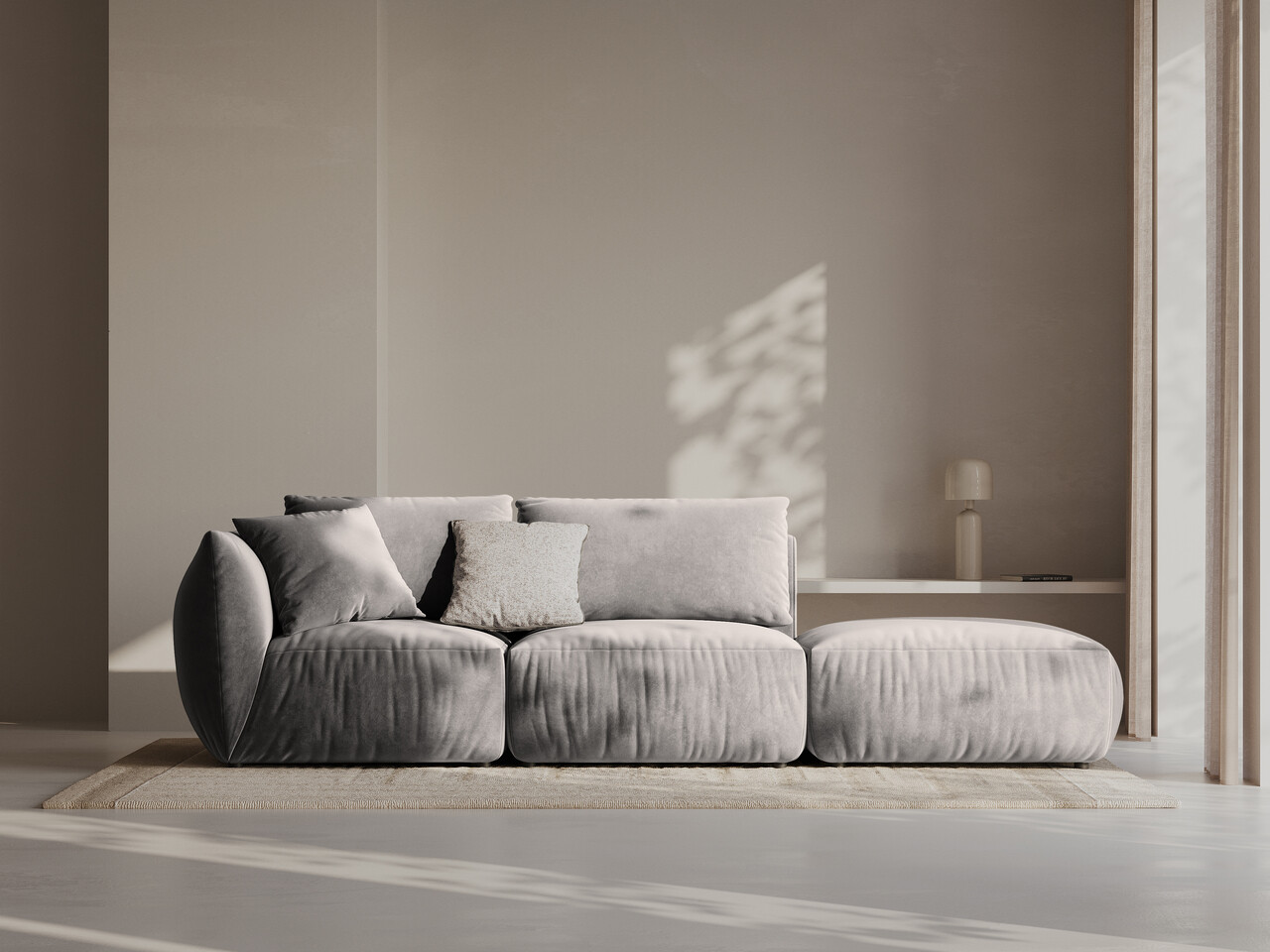 Canapea modulara 3 locuri cotiera dreapta, Chris-184, Micadoni Home, 315x100x80 cm, catifea, gri - imagine 6